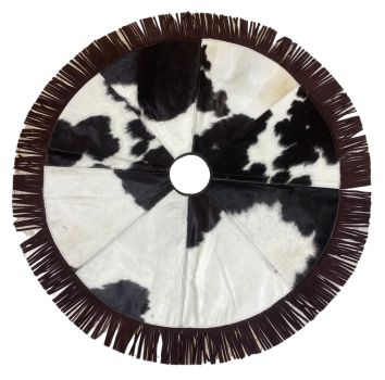 Showman Cowhide Leather Christmas Tree Skirt - Fringe Trim #2